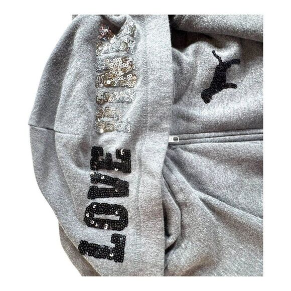Rare Victorias Secret Love Pink Sequin Bling Full Zip Up Hoodie Y2K Retro Medium - Picture 6 of 8